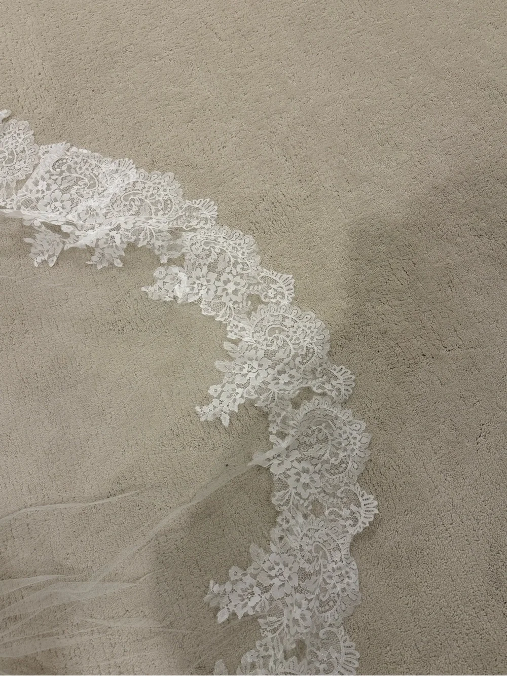 Pronovias White Wedding dress, cathedral veil & lace gloves